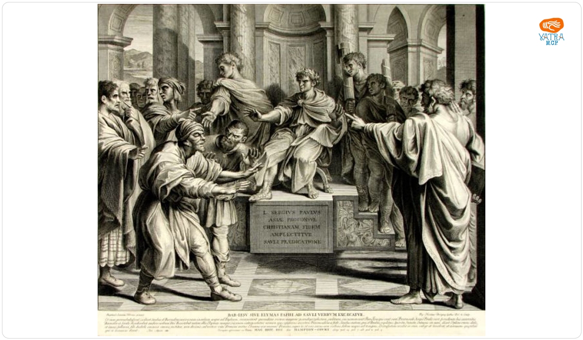 Dorigny, Michel; (SC.); Rafael, Sanzio (Rafaello); (IN.) — Bar-Iesu Sive Elymas Paphi Ad Savli Verbvm Excaecatvr (Saul/ Paul orbește pe falsul profet) Elymas/Bar-Isus