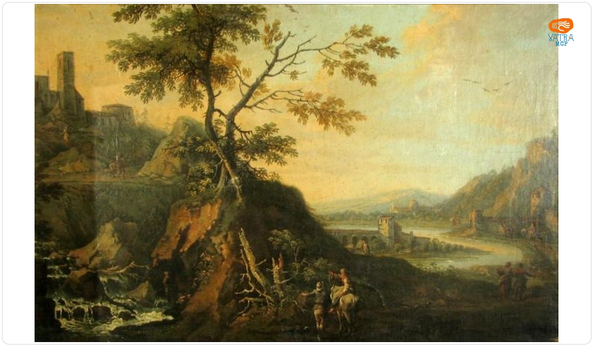 Peisaj muntos cu ruine; pandant: Peisaj stâncos cu ruine