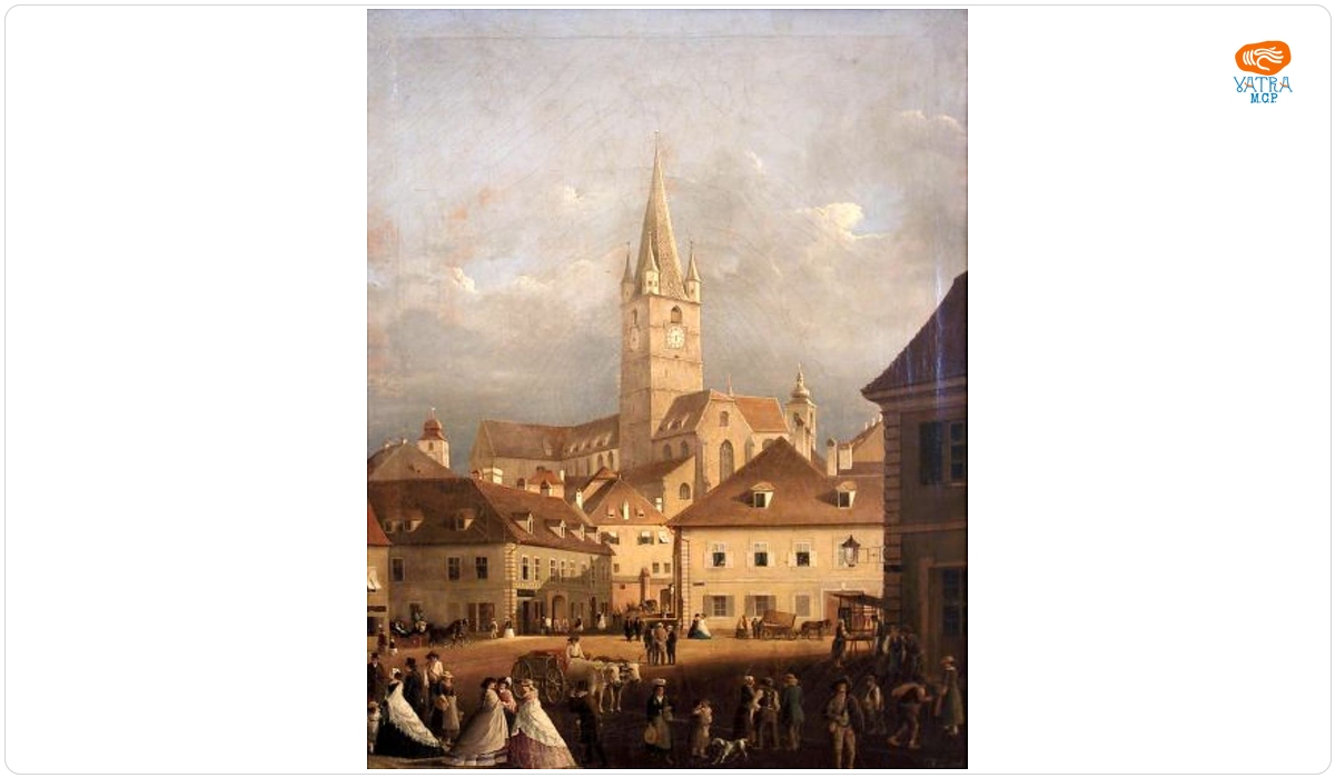 Johann Böbel — Peisaj din Sibiu (Biserica evanghelică din Sibiu)