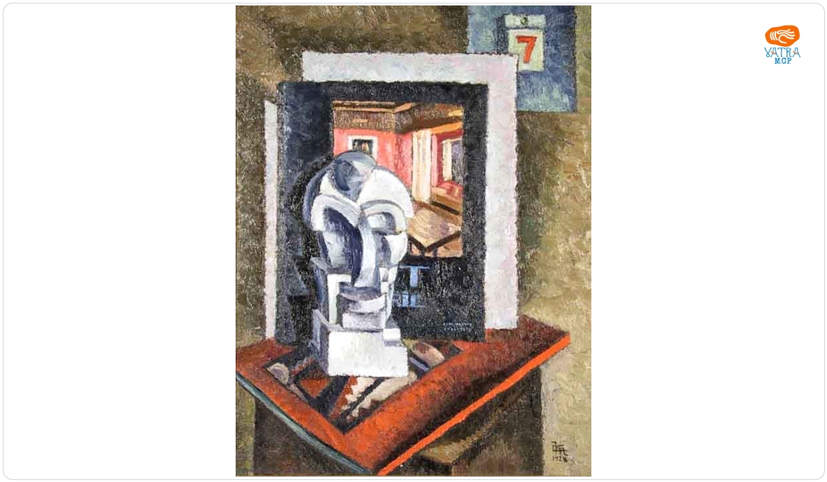 Corneliu Michăilescu — Compoziție cu sculptură (Interior de atelier)