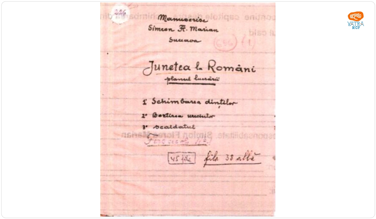 Junețea la români, fascicola 1. Planul lucrării: 1. Schimbarea dinților. 2 Bortirea urechilor. 3. Scăldatul