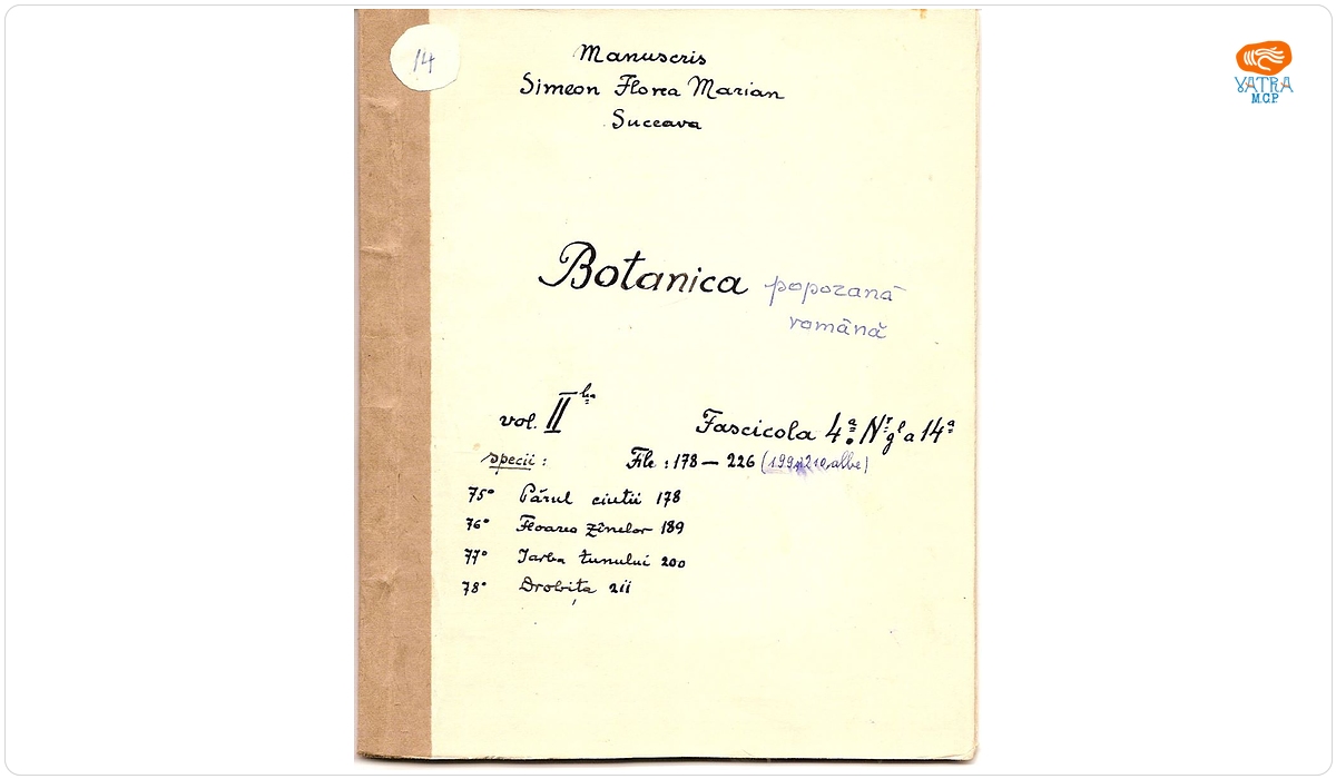 Simion Florea Marian - autor — Botanica poporană română (vol. II, fasc. 4); Specii: Părul ciutii, Floarea zînelor, Iarba trenului, Drobița