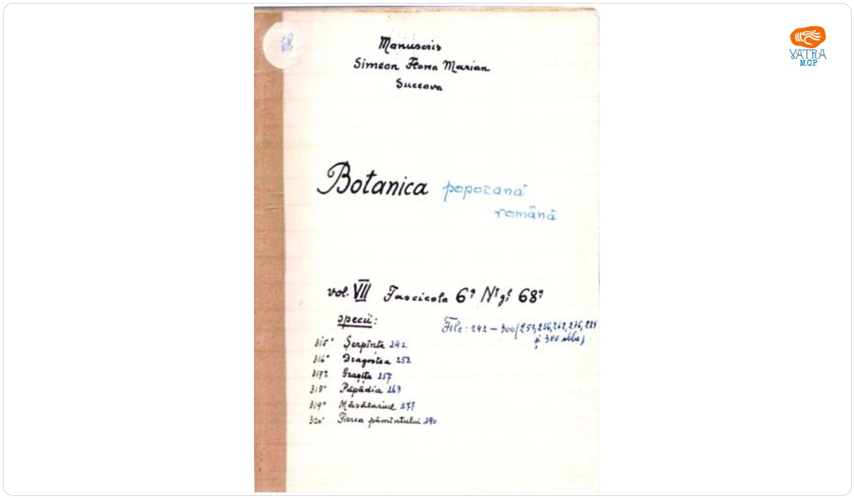 Botanică poporană: vol. VII, fascicola 6: specii: Șerpînța, Dragostea, Păpădia, Măsălariul, Fierea pămîntului