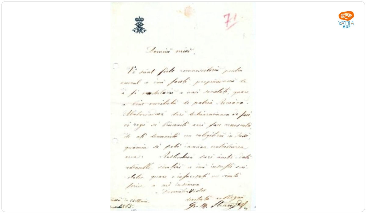 Prințul Grigore Sturdza către comitetul Societății pentru cultura și literatura română în Bucovina