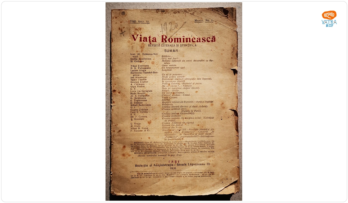 VIAȚA ROMÎNEASCĂ, Anul XII, nr. 1